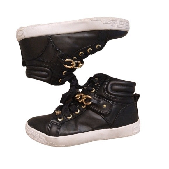 Bebe gold accent fashion sneakers Sz 6 Black Y2 K Vintage - Picture 1 of 9